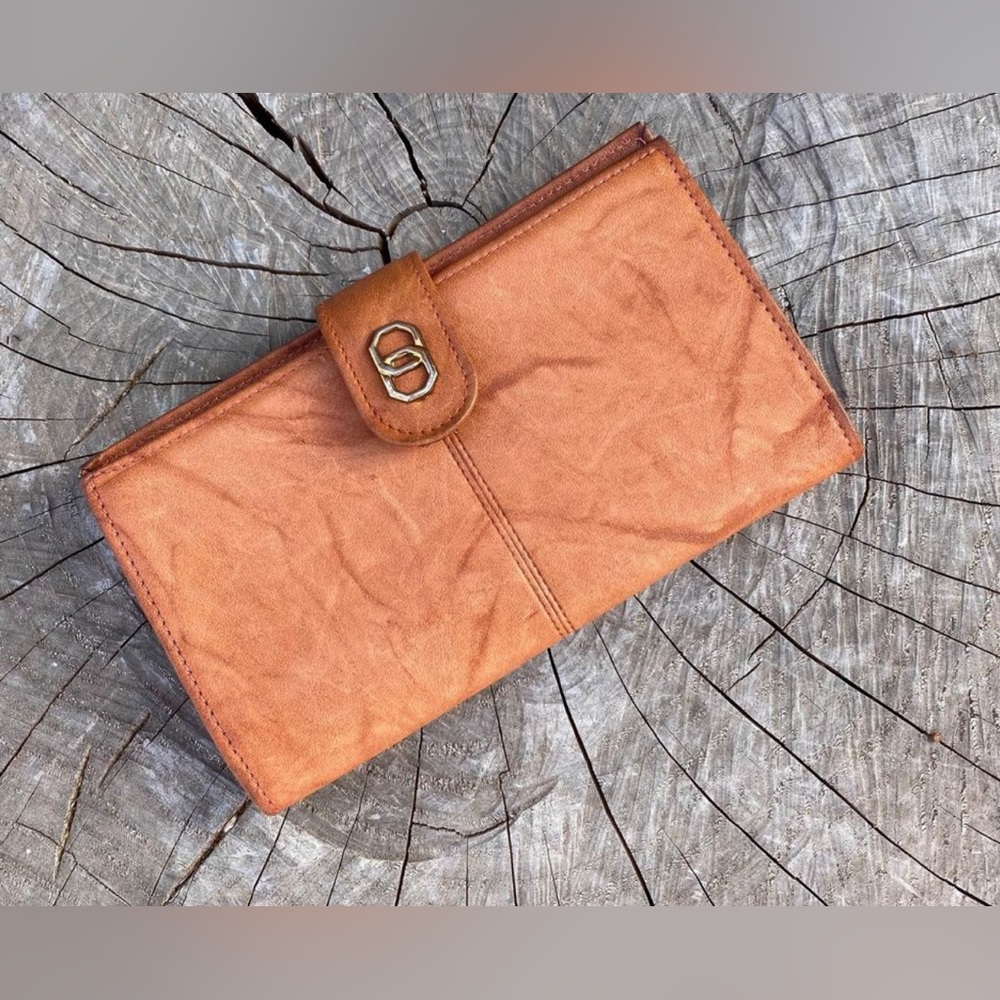Vintage Baronet Caramel Genuine Leather Fold Wallet Gold Detail Coin Purse
